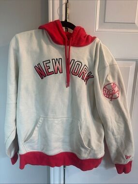 New Era Cream and Red Crewneck Hoodie with 'New York' Chest Text
